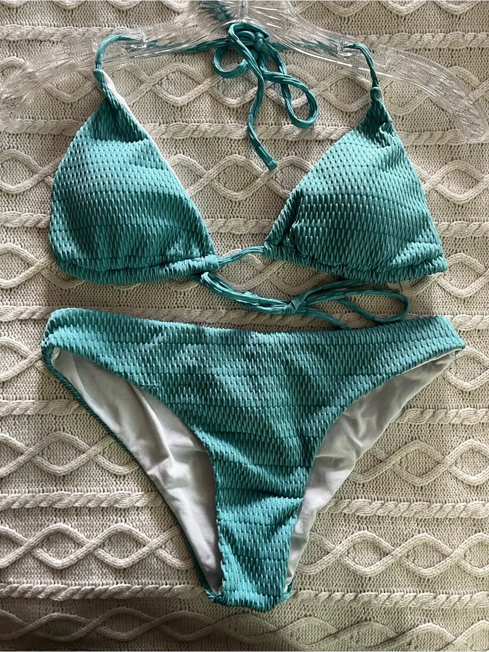 SHEIN Textured Aqua Green Bikini Set with Wrap Women’s Size Medium